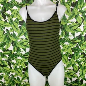 5 for $25 Forever 21 Green Ribbed Striped Bodysuit